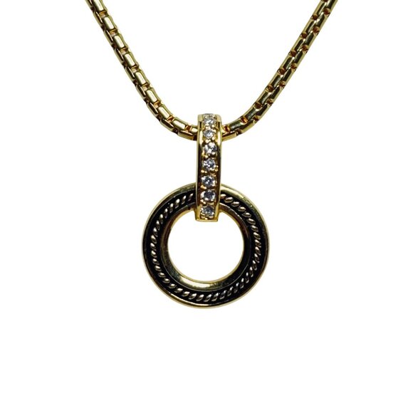 Gold Tone Snake Chain Necklace With Rhinestone Circle Pendant & Earrings (5827) - Picture 4 of 10